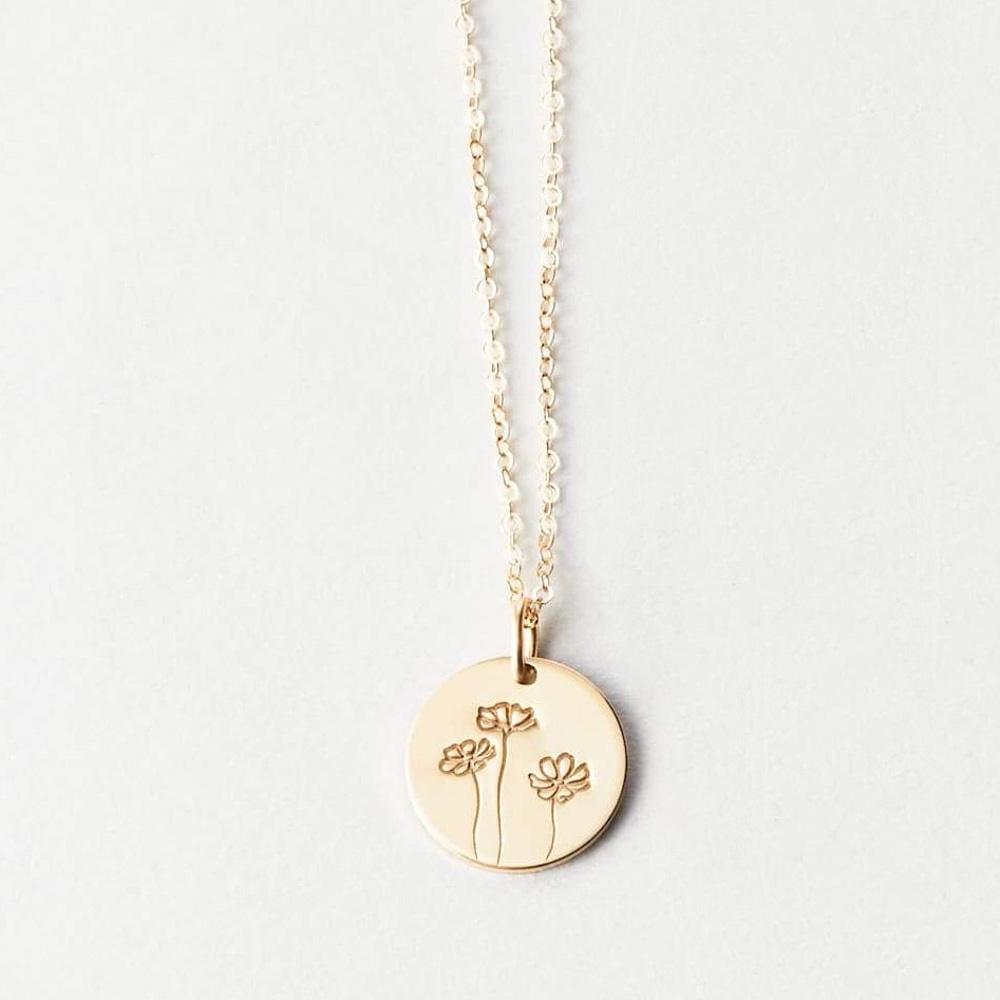 Cosmos October Birth Flower Simple Charm Necklace - Picture 5 of 15